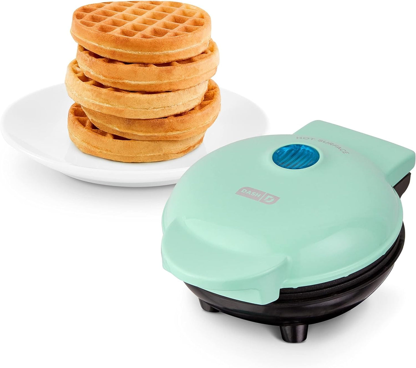 DASH Mini Waffle Maker | 4” Nonstick Waffle Iron, Quick Heat-Up, PTFE Surface, Ideal for Kids and Families (Aqua)