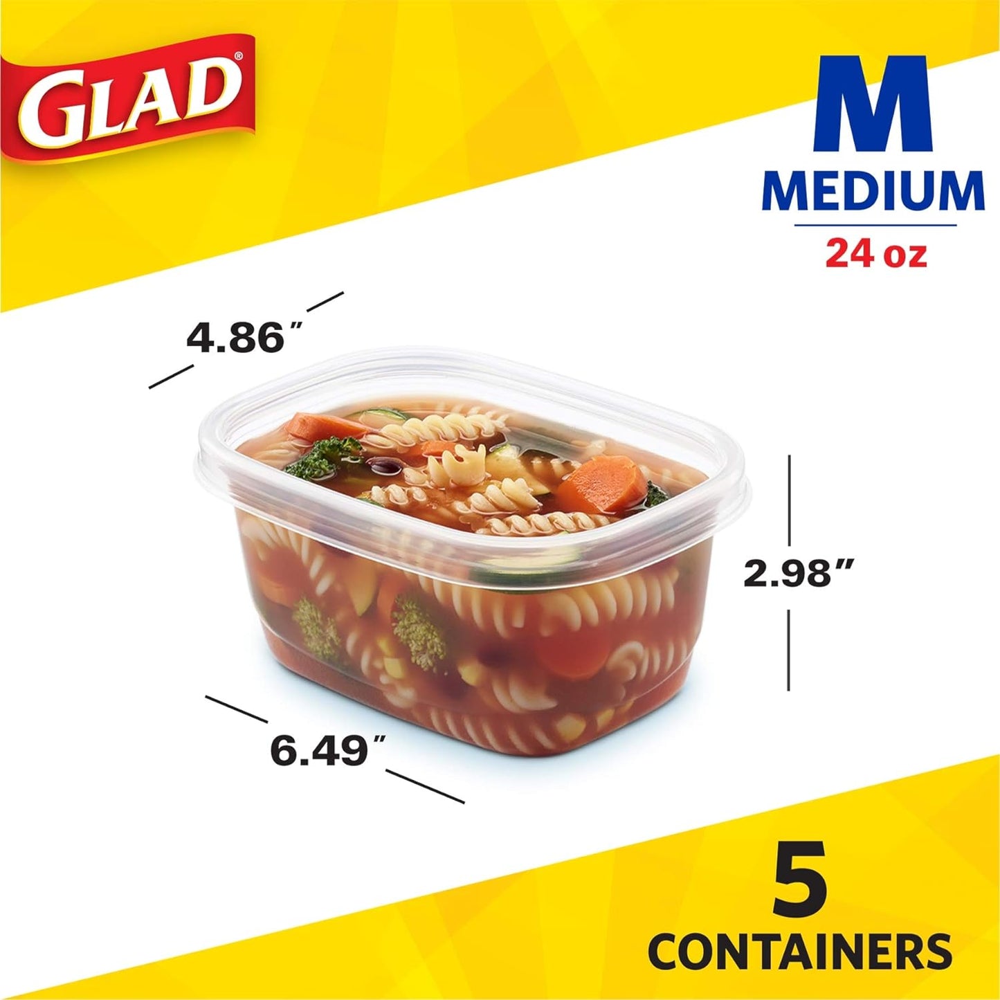 GladWare Soup & Salad Containers | Medium Rectangle, 24 oz, 5-Pack