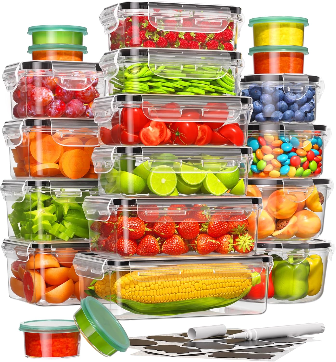 40-Piece Food Storage Containers Set | 20 Containers with Lids, BPA-Free & Leak-Proof, Includes Labels & Pen for Kitchen Organization