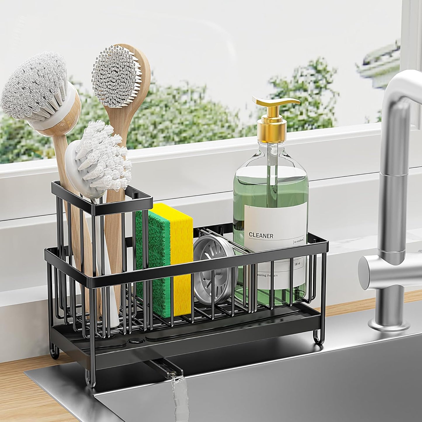 Cisily Sponge Holder for Kitchen Sink | Rustproof 304 Stainless Steel, with Brush Holder and Soap Dispenser, Sink Organizer and Storage Essentials