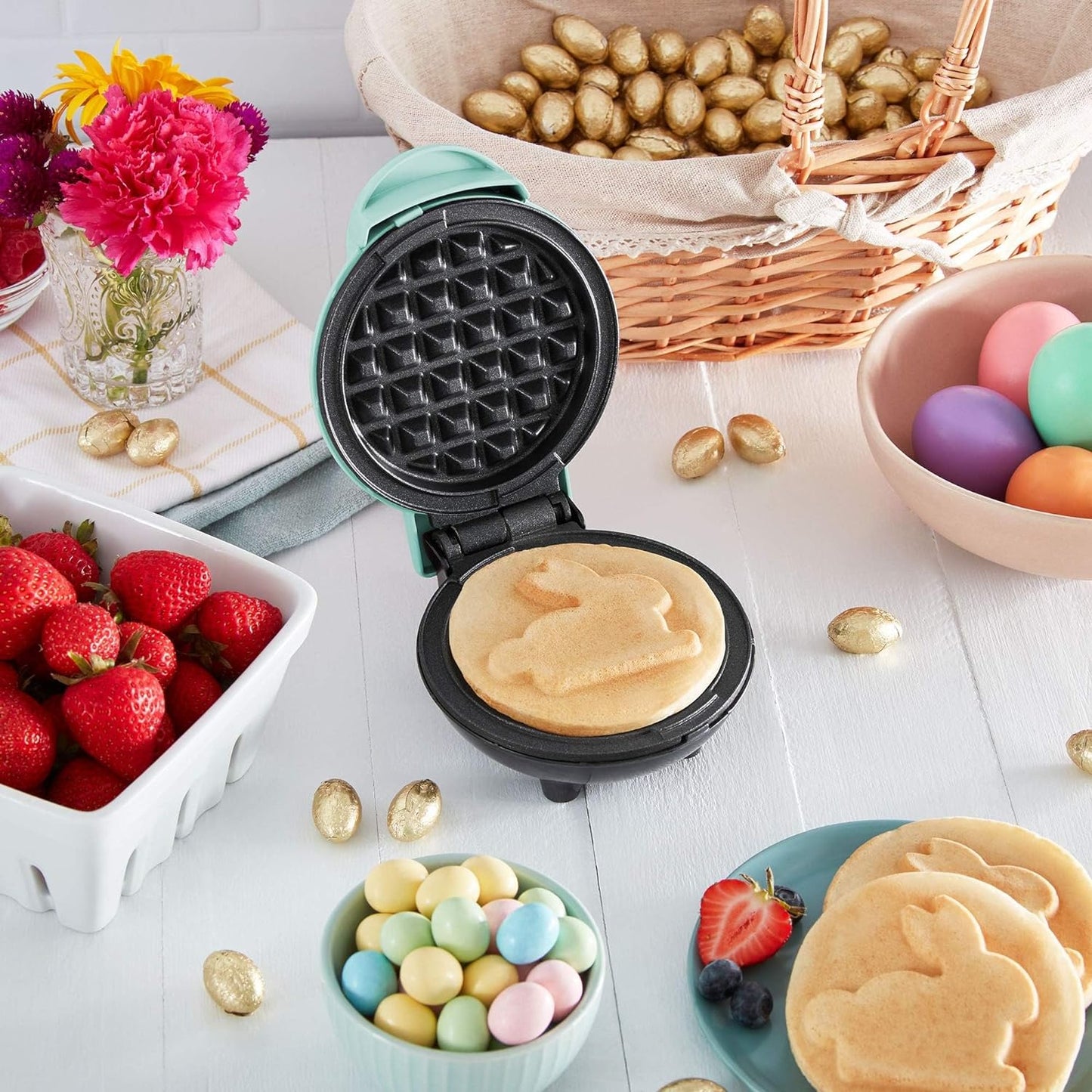 DASH Mini Waffle Maker | 4” Nonstick Waffle Iron, Quick Heat-Up, PTFE Surface, Ideal for Kids and Families (Aqua)